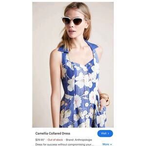 Anthropologie Camellia Collared Dress Sz 8 Floral Blue Beige